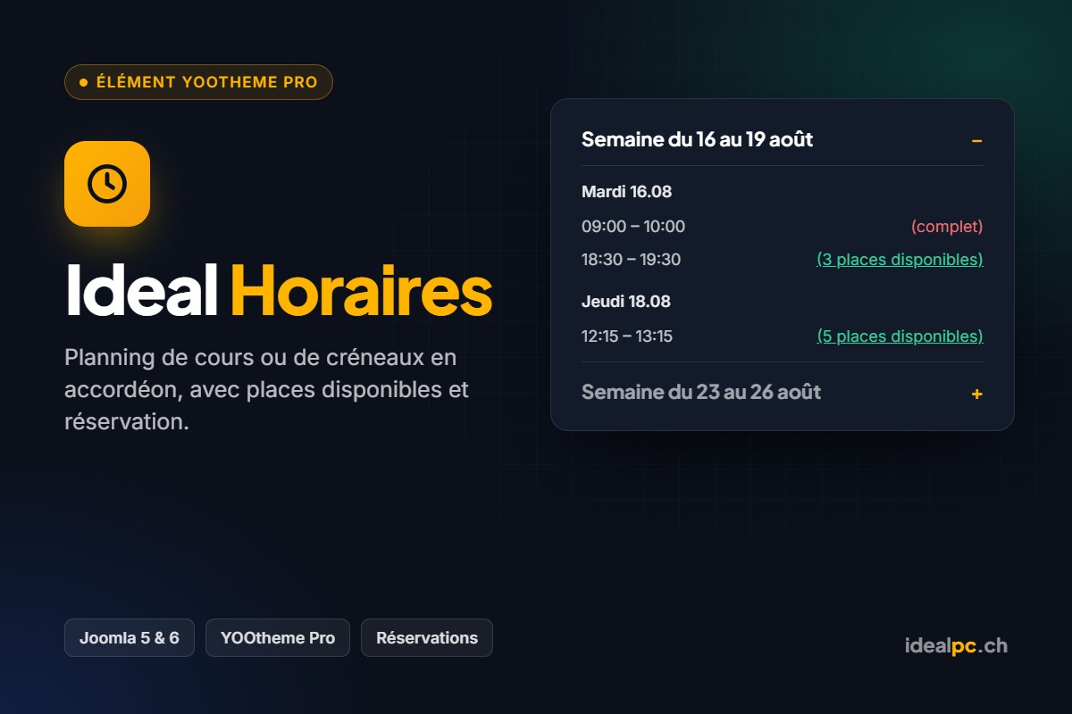 Ideal Horaires – Élément YOOtheme Pro pour Joomla